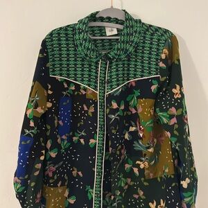 Cabbie, long sleeve multicolored flower, blouse size small